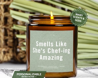 Custom Chef Gift, Personalized Cook Gift, New Chef Gourmet Food Lover Gift for Her, Funny Women Kitchen Candle, Culinary School Grad