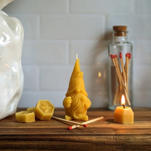 Beeswax Gnome Candle - 100% Pure Beeswax Candle Handmade Gift - Unscented