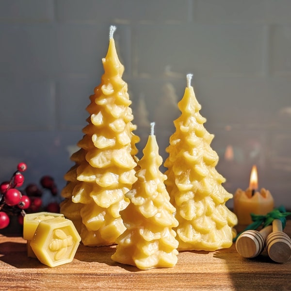 Christmas Tree Beeswax Candles - 100% Pure Beeswax From Tennessee Beekeeper - Xmas Tree Candle Decor Handmade Gift