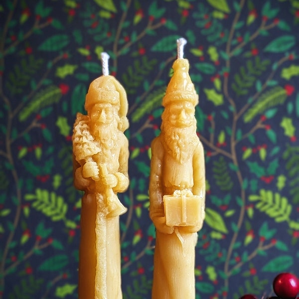 Mini Santa Candles - 100% Pure Beeswax From Tennessee - Christmas Candle Set - Unscented Handmade Eco Friendly Gift