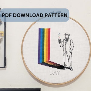 GAY cross-stitch pattern - Queer humor subversive embroidery download pdf pattern, great gift for pride craft project