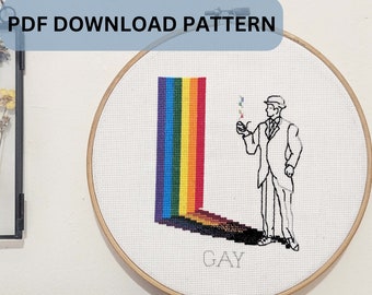 GAY cross-stitch pattern - Queer humor subversive embroidery download pdf pattern, great gift for pride craft project