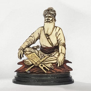 Car Dashboard/Desktop Stand - Religious Wooden Carved/Engraved Dhan Dhan Baba Deep Singh Ji Shaheed (3.5&quot; x 3&quot;)