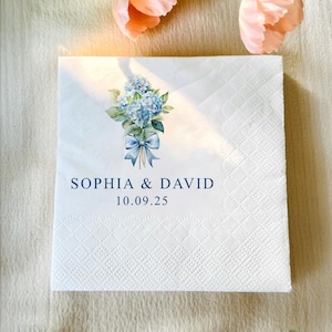 Personalized Blue Floral Cocktail Napkins, Wildflower Napkins, Blue luncheon Napkins, Floral Guest Towels, Wedding Shower Cocktail Napkins