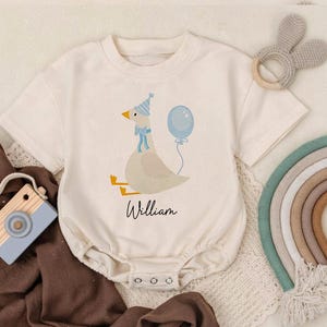 Personalized Blue One Silly Goose Birthday Romper, Custom Name Baby Bodysuit, Goose theme first birthday, Funny Duck, Infant, Baby Shower