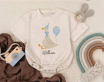 Personalized Goose Birthday Romper: Funny Duck Baby Bodysuit