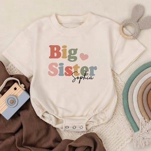 Personalized Big Sister Bubble Romper, Lil Sister Baby Bodysuit, Retro Summer, Big Sis, Baby Announcement, Infant Clothing, Baby Shower