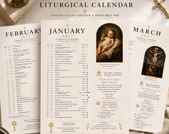 Calendrier liturgique catholique mensuel 2027 à imprimer, Fêtes et jours saints catholiques, Planificateur d'année liturgique, Calendrier de l'Église catholique