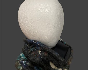 Calentador de cuello de forro polar, bufanda tubular de forro polar con flores, bufanda tubular gris, pañuelo, bufanda tipo bandana, calentador de cuello, bufanda para el cuello, bufanda infinita