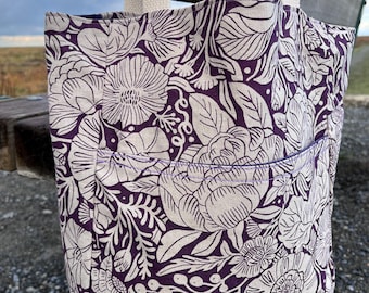 canvas draagtassen | Damesdraagtas groot | Draagtas linnen canvas |tas met bloemen | met voorvak en binnenvak, katoen gevoerd.
