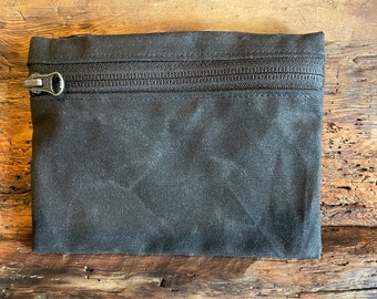 Waxed Canvas with brass zipper pouch, tool pouch, small pouch, essential pouch, black canvas