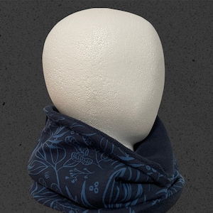 Fleece Neckwarmer Fleece Snood  Leaves Snood Navy Scarf   Bandana Scarf  Neckwarmer  Neck scarf  Infinity Scarf