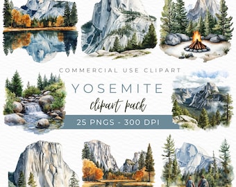 Yosemite Clipart, National Park PNG, Mountain Graphics, Rustic Adventure Art, Travel Clipart, Instant Download