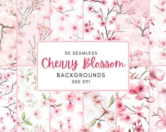 Cherry Blossom Digital Paper Pack Sakura Seamless Patterns Spring Flowers   Scrapbooking, Card Making, Printable