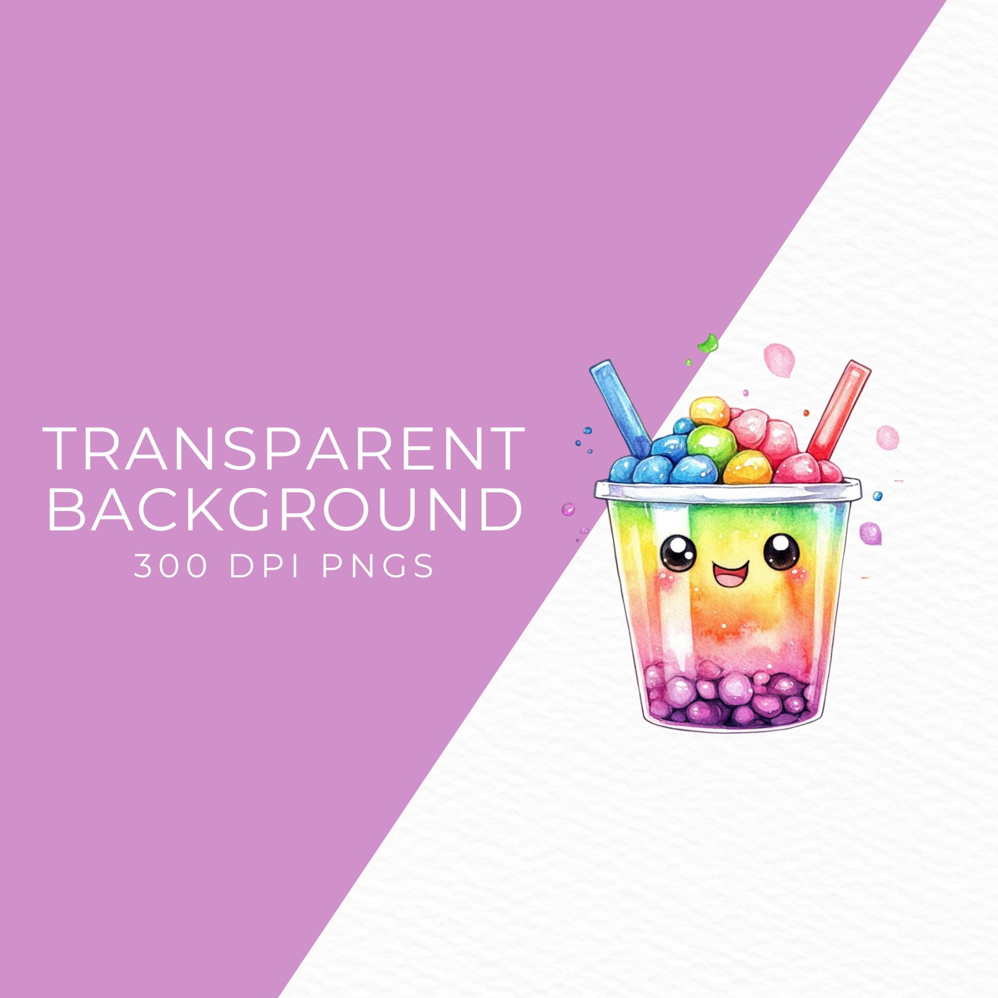Kawaii Boba Clipart: Rainbow Bubble Tea PNG Graphics (digital Download ...