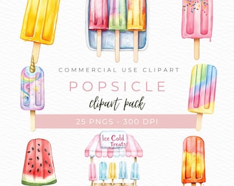 Popsicle Clipart, Watercolor Popsicle PNG, Summer Dessert Art, Tropical Treat Graphics, Instant Download