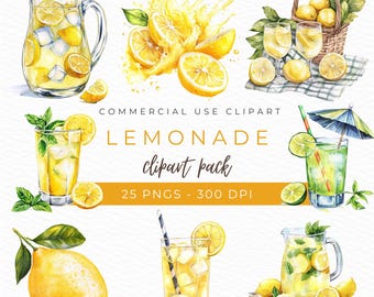 Lemonade Clipart, Watercolor PNG, Summer Drink Illustration, Lemonade Stand Sign, Lemonade Sticker, Pink Lemonade Art, Instant Download
