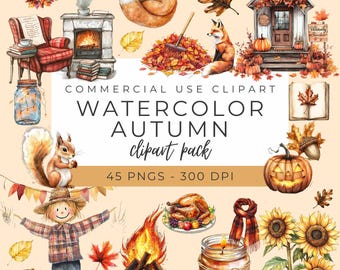 Watercolor Autumn Clipart: Fall Leaves & Cozy Graphics (Instant Download)