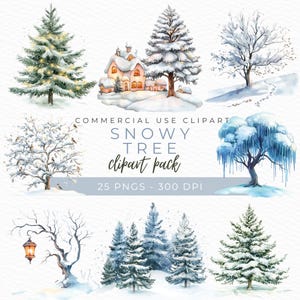 Besneeuwde boom clipart, winter forest png, rustieke boom illustratie, pijnboom kunst, vakantie graphics, instant download