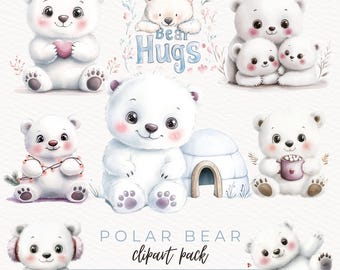 Clipart baby-ijsbeer: winterdieren png-illustraties (directe download)