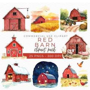 Red Barn Watercolor Clipart: Rustic Farmhouse Illustration (Instant Download)