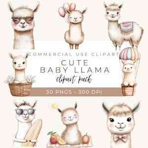 Aquarelle bébé lama clipart, art mignon de lama et alpaga, décoration murale de chambre d'enfant, téléchargement numérique