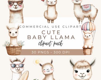 Watercolor Baby Llama Clipart, Cute Llama & Alpaca Art, Nursery Wall Decor, Digital Download