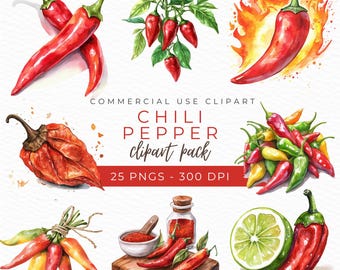Chili Pepper Clipart, Spicy Food PNG, Chili Cookoff Illustration, Jalapeno Art, Pepper Clipart, Hot Pepper Sticker, Instant Download