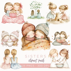 Clipart de irmãs, arte de melhores amigas, PNG de irmãs de alma, ilustração de amizade, clipart de melhores amigas, clipart de melhores amigas fofas, download instantâneo