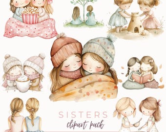 Clipart soeurs, meilleurs amis Art, Soul Sisters PNG, Illustration de l'amitié, Clipart BFF, clipart Besties mignons, téléchargement immédiat