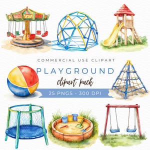 Spielplatz Clipart, Sandkasten Illustration, Rutsche Clipart, Schulhof Kunst, Kinderspielplatz PNG, Instant Download