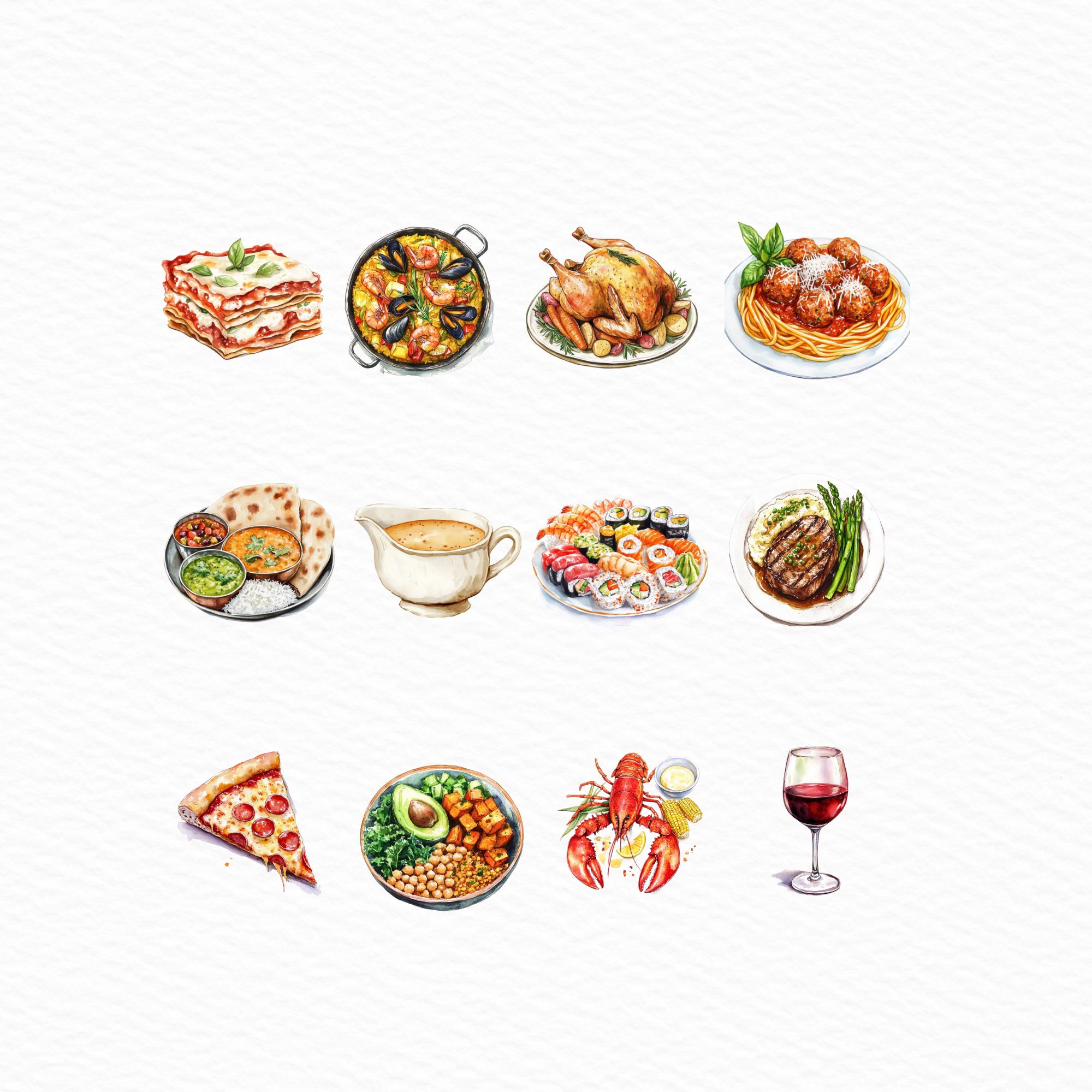 Dinner Graphics Dinner Clipart, Watercolor PNG, Family Meal, Dinner Party Illustration ...