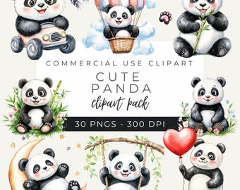 Watercolor Panda Clipart: Kawaii Animal Illustrations (Instant Download)