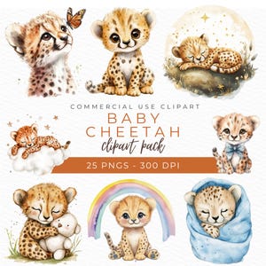 Baby Gepard Clipart, Aquarell PNG, niedliche Dschungeltier Kunst, Safari Baby Illustration, Wildkatze Grafiken, Kinderzimmer Dekor, Sofort Download