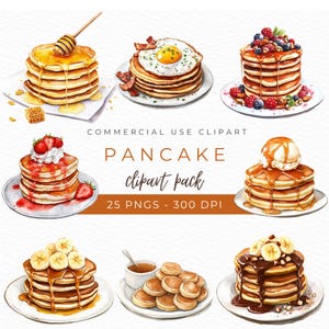 Clipart Pancake, Akwarela PNG, Ilustracja stosu naleśników, Sztuka jedzenia na śniadanie, Projekt logo Pancake, Uroczy wystrój kuchni, Natychmiastowe pobieranie
