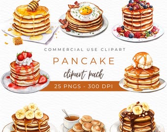 Pannkaksclipart, akvarell PNG, pannkaksstackillustration, frukostmatkonst, pannkakslogotypdesign, söt köksdekor, direktnedladdning