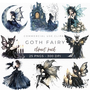 Goth Fairy Clipart, Watercolor PNG, Dark Fantasy Illustration, Gothic Fairy Art, Moody Fairytale Graphics, Emo Doll Design, Instant Download