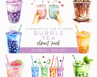 Kawaii Bubble Tea Clipart: Boba Drink PNG Graphics (Instant Download)
