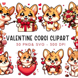30 Kawaii Corgis Clipart-Set Niedliche Corgis, Valentinstag, Hunde, digitale Clipart, Planerzubehör, Vektorgrafik Welpe Printables, Tierillustration