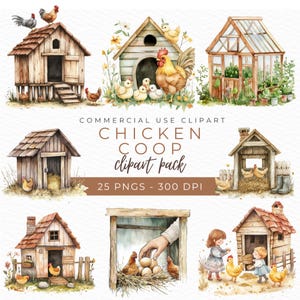 Clipart poulailler, poulailler PNG, Illustration de la basse-cour, Art de la ferme rustique, graphiques de poussin, décoration de grange, téléchargement immédiat