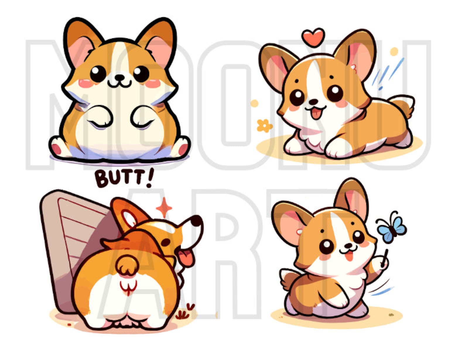 25 Kawaii Corgi Clipart Set Cute Corgi Butt Funny Dogs Digital Clipart ...