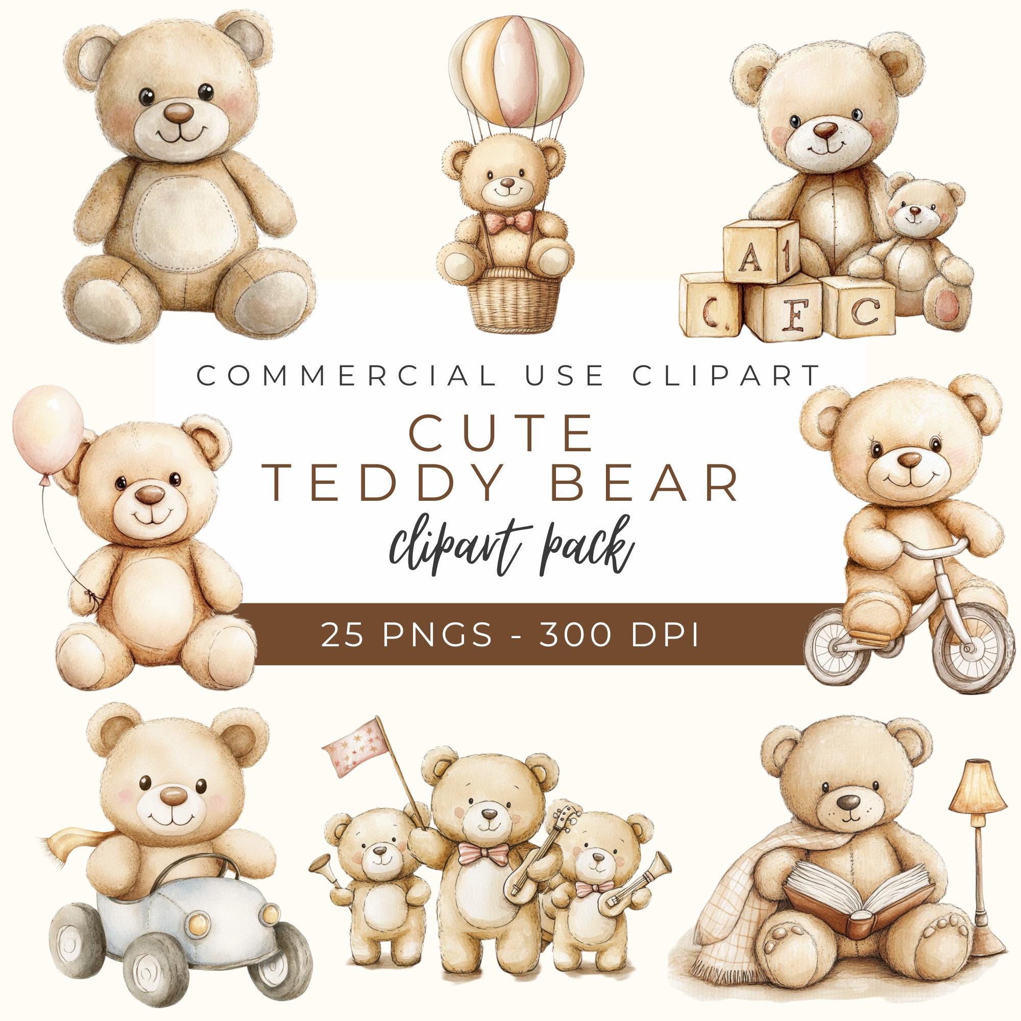 Clipart di orsacchiotto acquerello: grafica PNG per baby shower