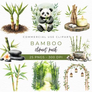 Aquarel bamboe clipart, botanische groen kunst, bamboe frame PNG, bamboe bladeren illustratie, Aziatische jungle graphics, Instant Download