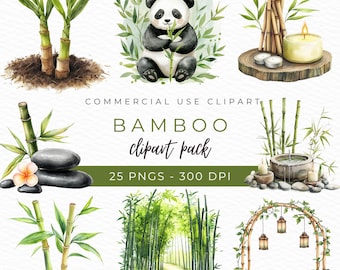 Watercolor Bamboo Clipart, Botanical Greenery Art, Bamboo Frame PNG, Bamboo Leaves Illustration, Asian Jungle Graphics, Instant Download
