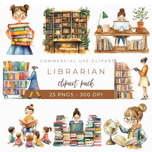 Bibliothecaris clipart, schattige bibliotheek png, boek stapel illustratie, magische boeken kunst, boek nerd graphics, open boek design, Instant Download