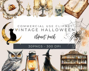 Vintage Halloween Clipart: Spooky Retro PNG Graphics (Instant Download)