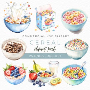 Cereal Clipart, Breakfast Graphics, Cereal Bowl PNG, Food Clipart, Milk Clipart, Instant Download