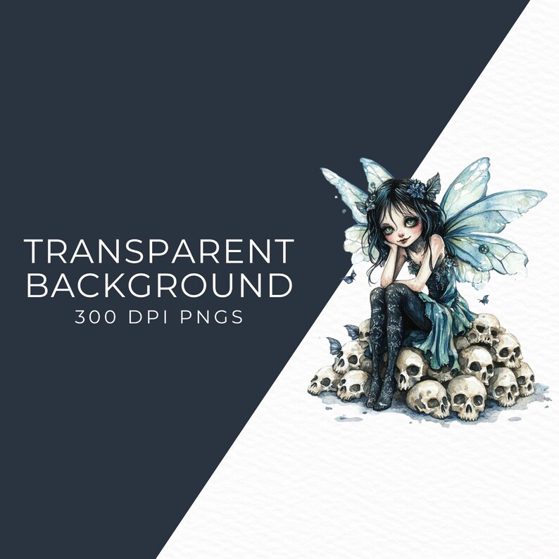 Goth Fairy Watercolor Clipart: Dark Fantasy PNG Graphics (instant ...