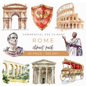 Rome Clipart, Watercolor PNG, Ancient Rome Art, Colosseum Illustration, Italian Architecture Graphics, Tourist Decor, Instant Download