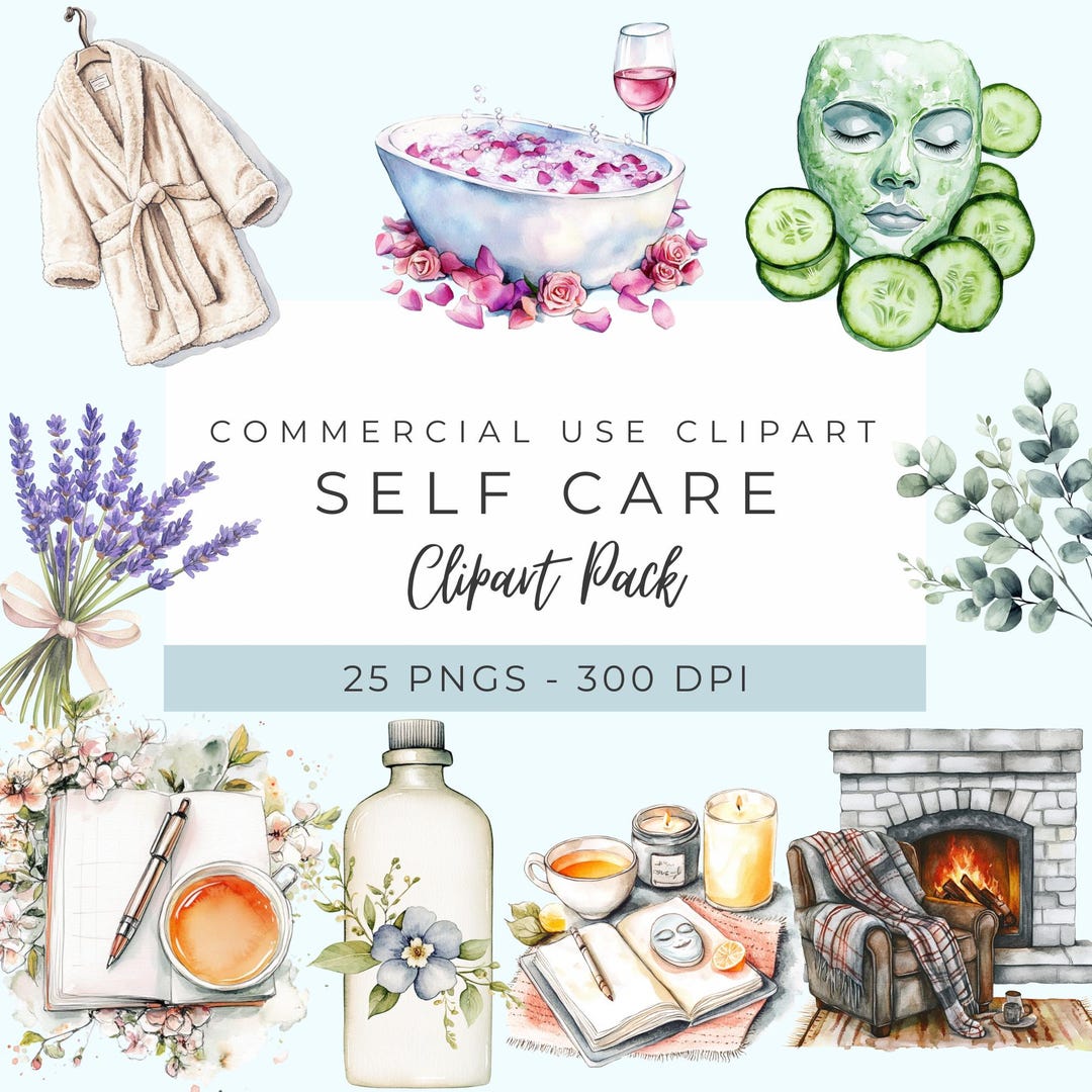Cozy Self Care Clipart, Relaxation Graphics, Hygge Art, Spa Day PNG ...